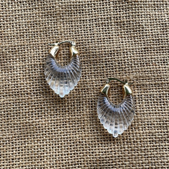 Arctic Clear Vintage Hoops Gold Plated Transparent Loop New NWOT - Picture 3 of 14